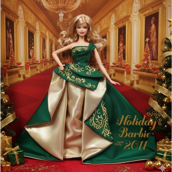 Barbie Other - 2011 Holiday Barbie Green And Golden Gown, Blonde